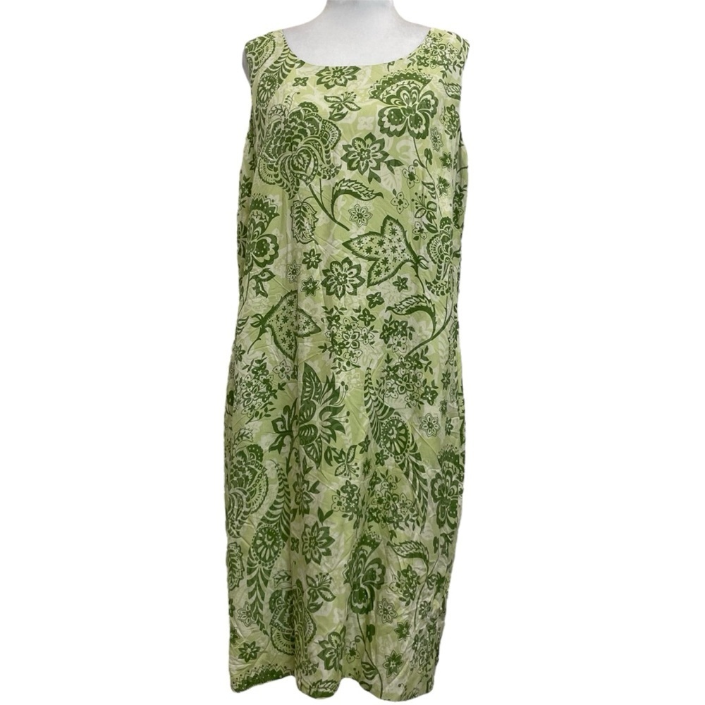 Charter Club 100% Silk Vintage Green Floral Shift Dress